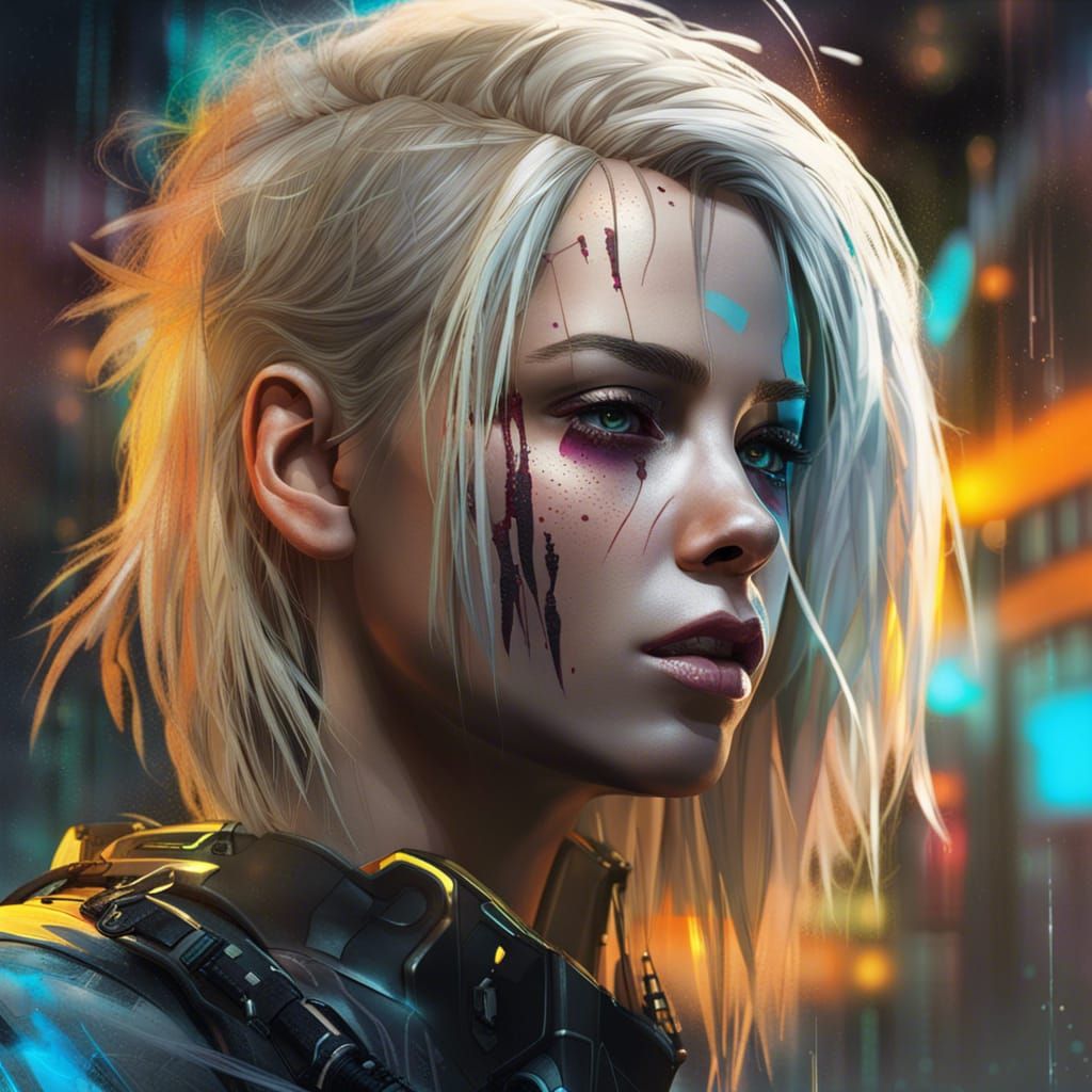 Futuristic Blond Survivor in Cyberpunk Gothic Scene