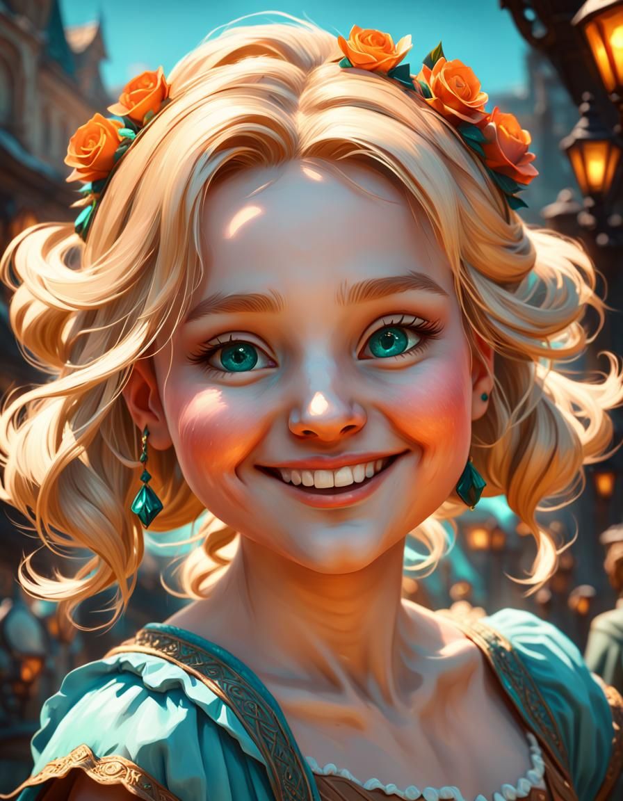 Smiling Blonde Girl in Art Nouveau Style