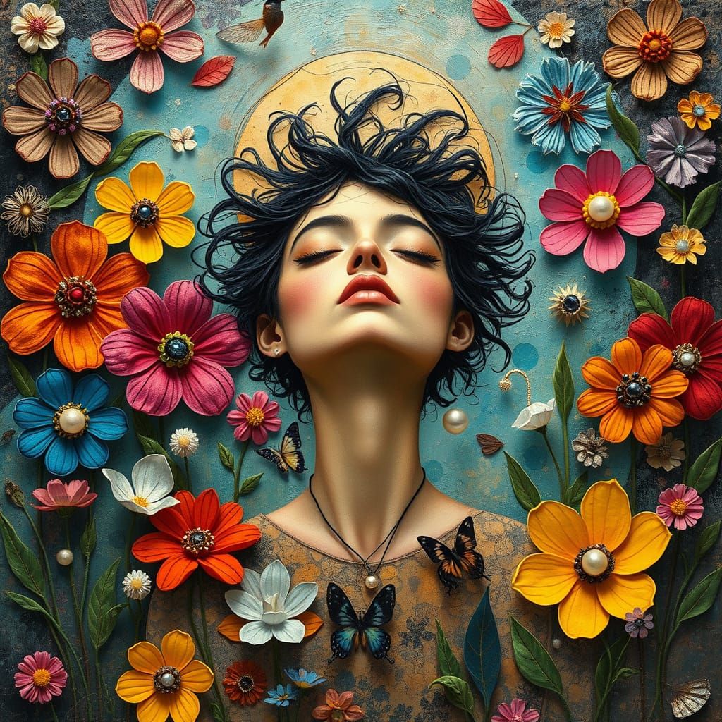 Whimsical Surrender in a Vibrant Garden Scene