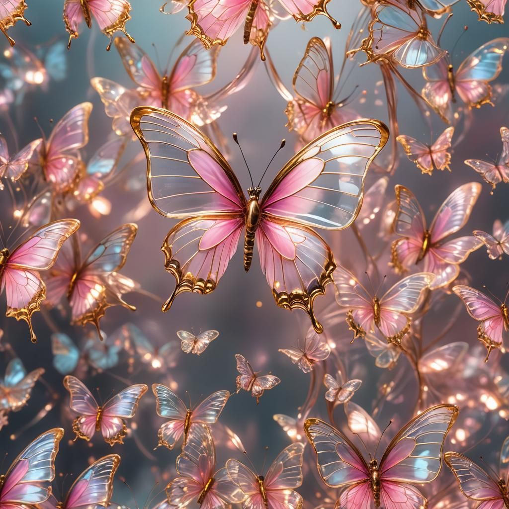 Surreal Glass Butterfly with Golden Accents