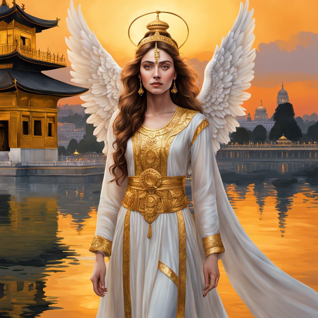 Angel Guards Golden Temple in Klimt Style