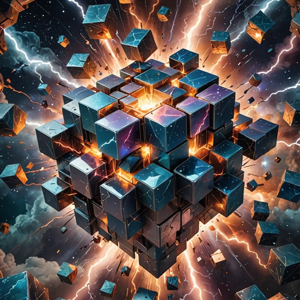 Surreal Cubist Dreamscape with Galactic Cube in 8K