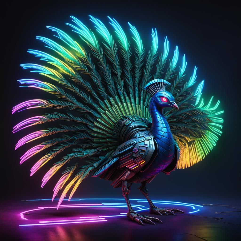 Cyberpunk Electronic Peacock: Neon Future