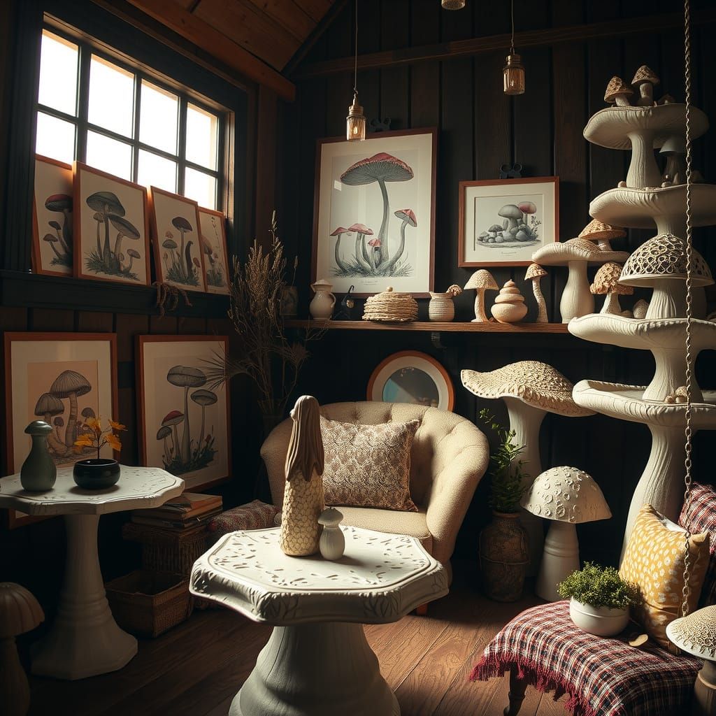 Cozy Mushroom Boutique Interior in Dreamy Art Brut Style