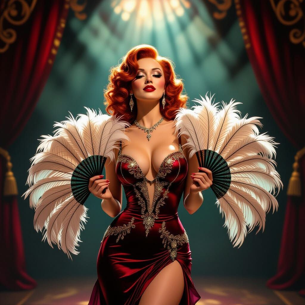 Seductive Redhead Burlesque Performer on Stage