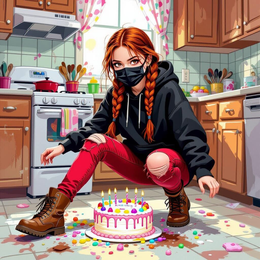 Fiery Braided Girl Kicks Messy Birthday Cake