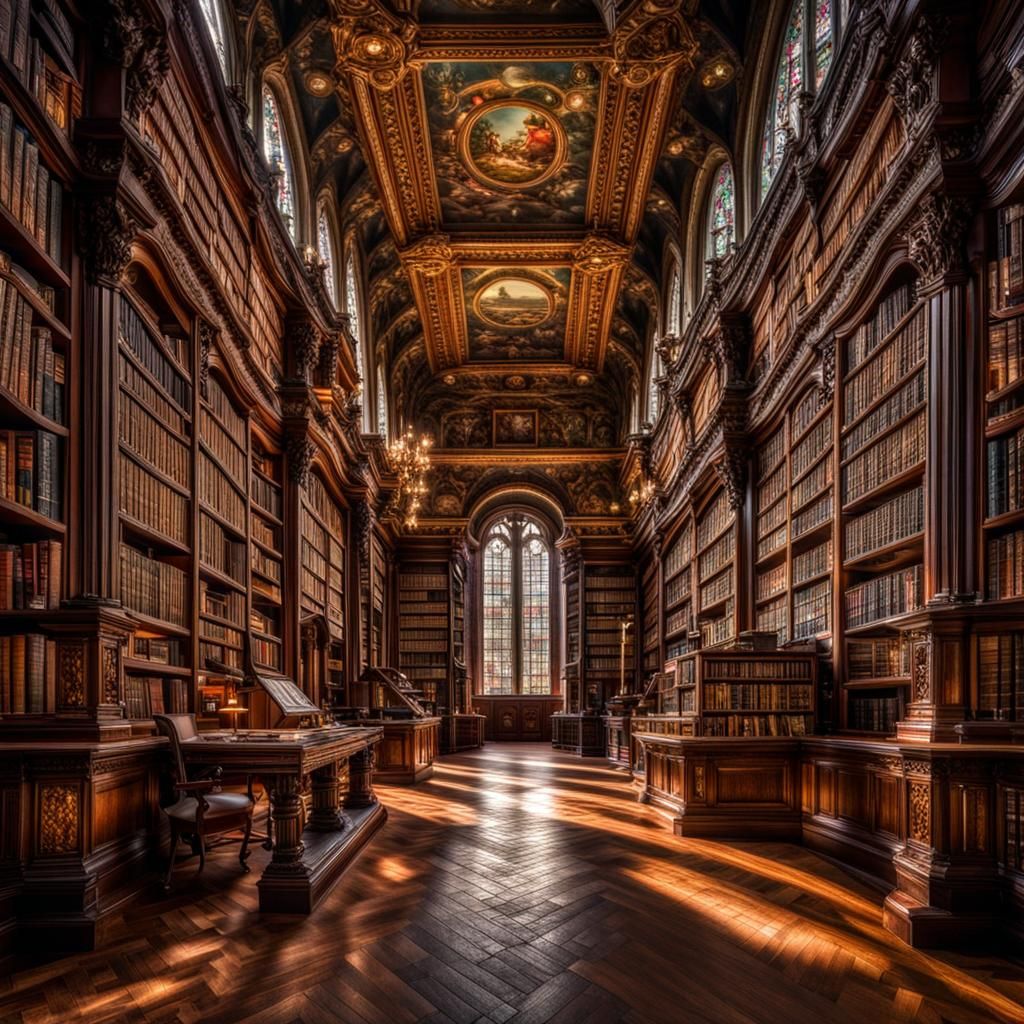 Hyperrealistic Library Interior in High Definition