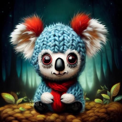 Whimsical Baby Koala in a Vibrant Fairytale Scene