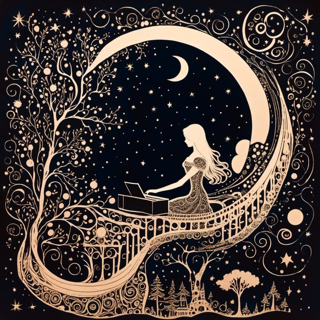 Silhouette of Woman Playing Piano Under Aurora