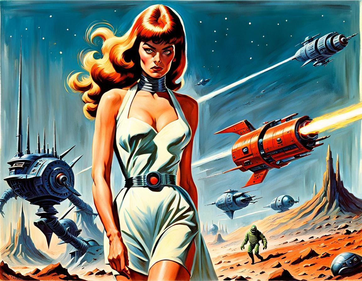 Robot Monster Planet Battle in Atompunk Style