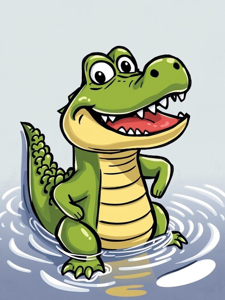 Happy Square Alligator Cartoon Illustration
