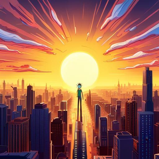 Stylized Sun Over City in Fantasy Concept Art