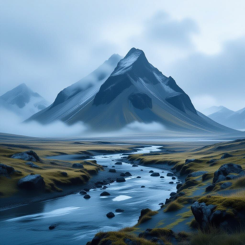 Majestic Icelandic Mountain Landscape in Digital Painting St...