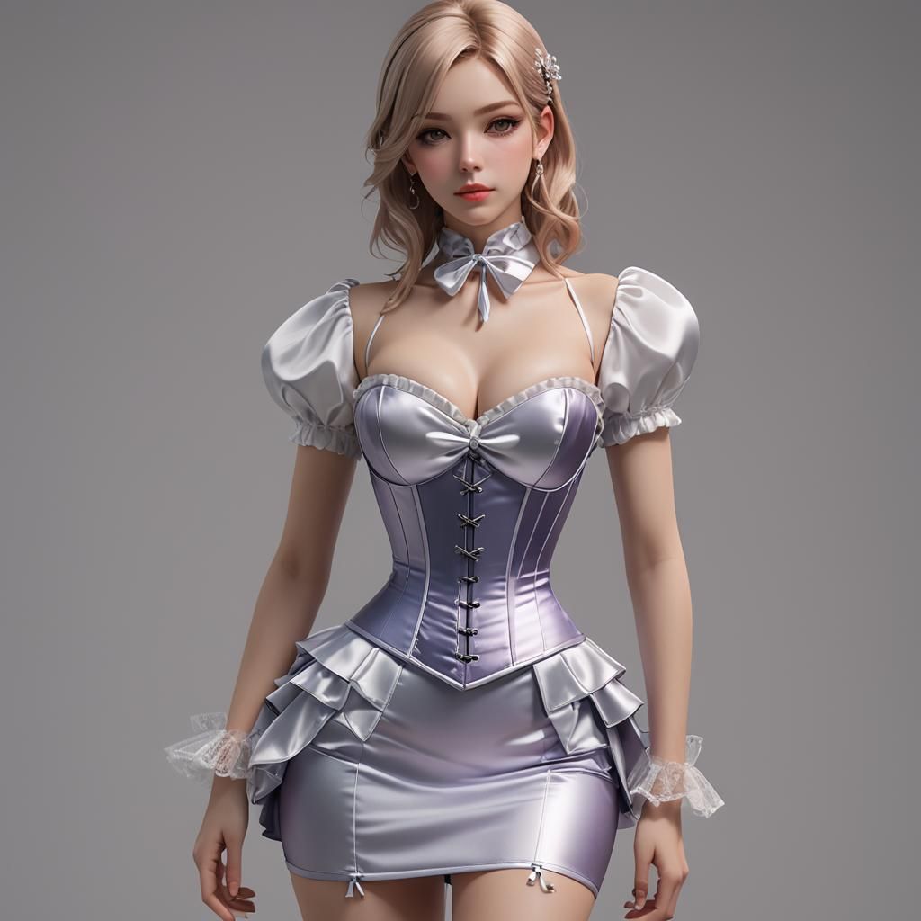 Figure in Satin Corset: 3D Anime Art