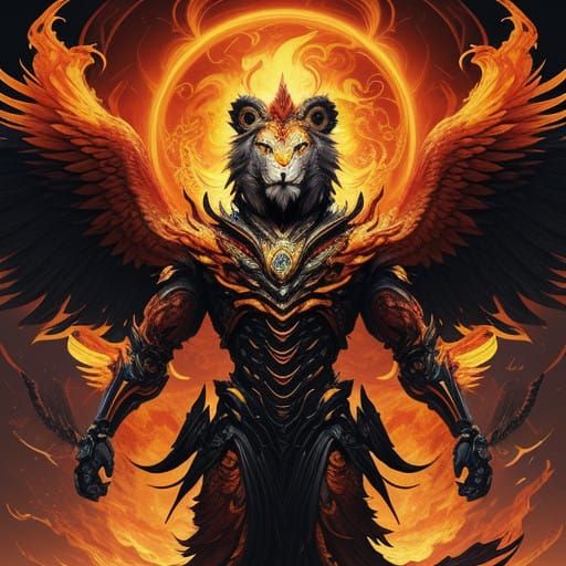 Majestic Fire-Born Hybrid Soars Amidst Inferno Vortex