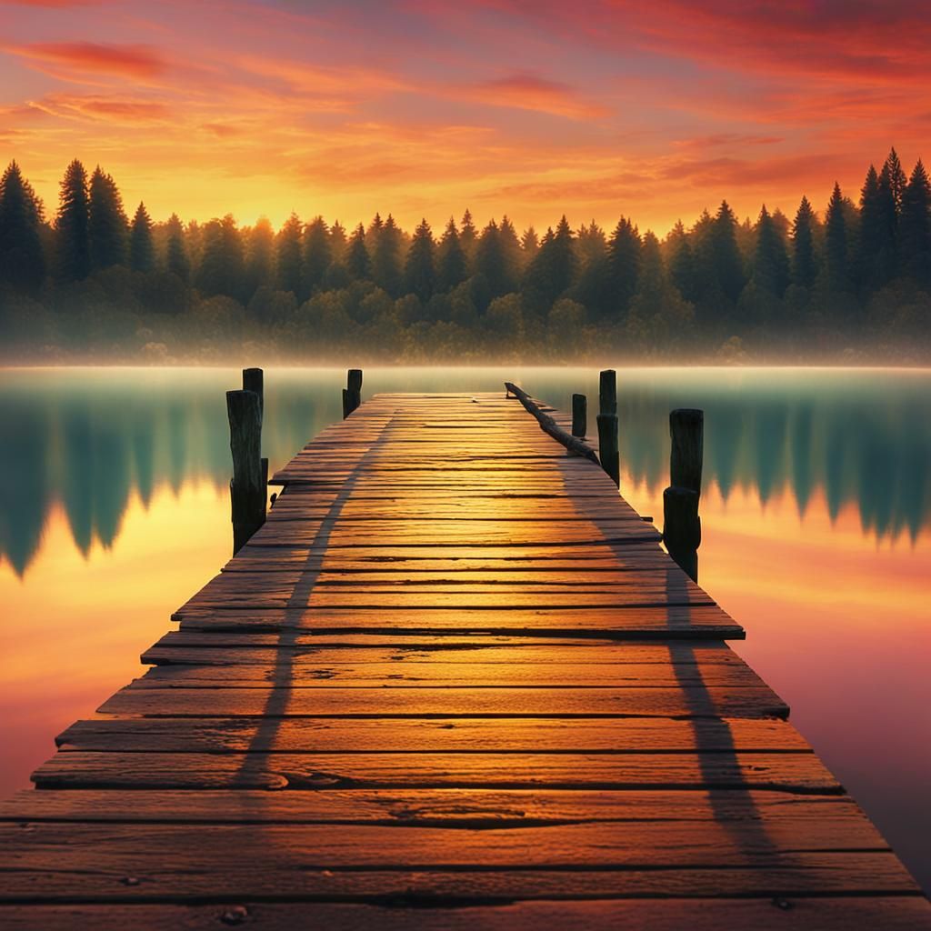 Vibrant Sunset Reflected on Serene Lake