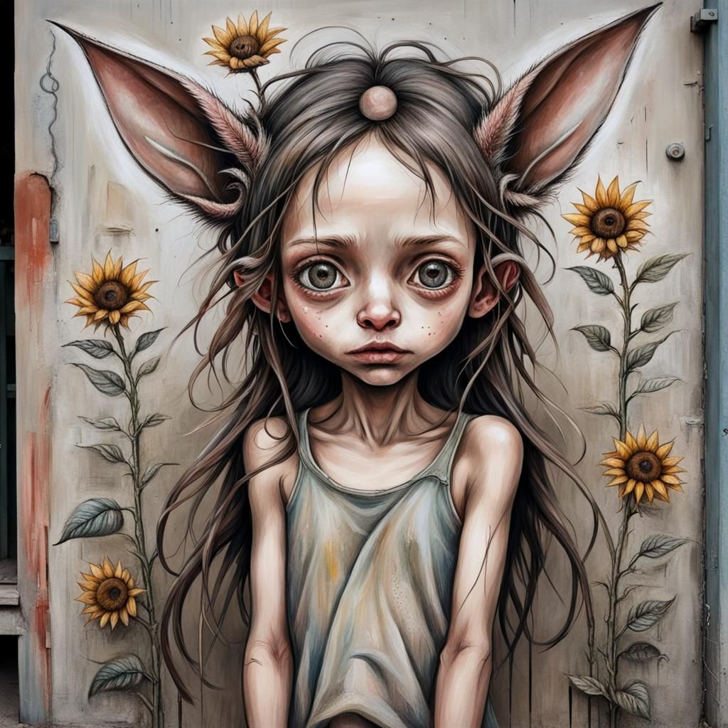 Girl with Birds and Sunflowers in Herakut Style