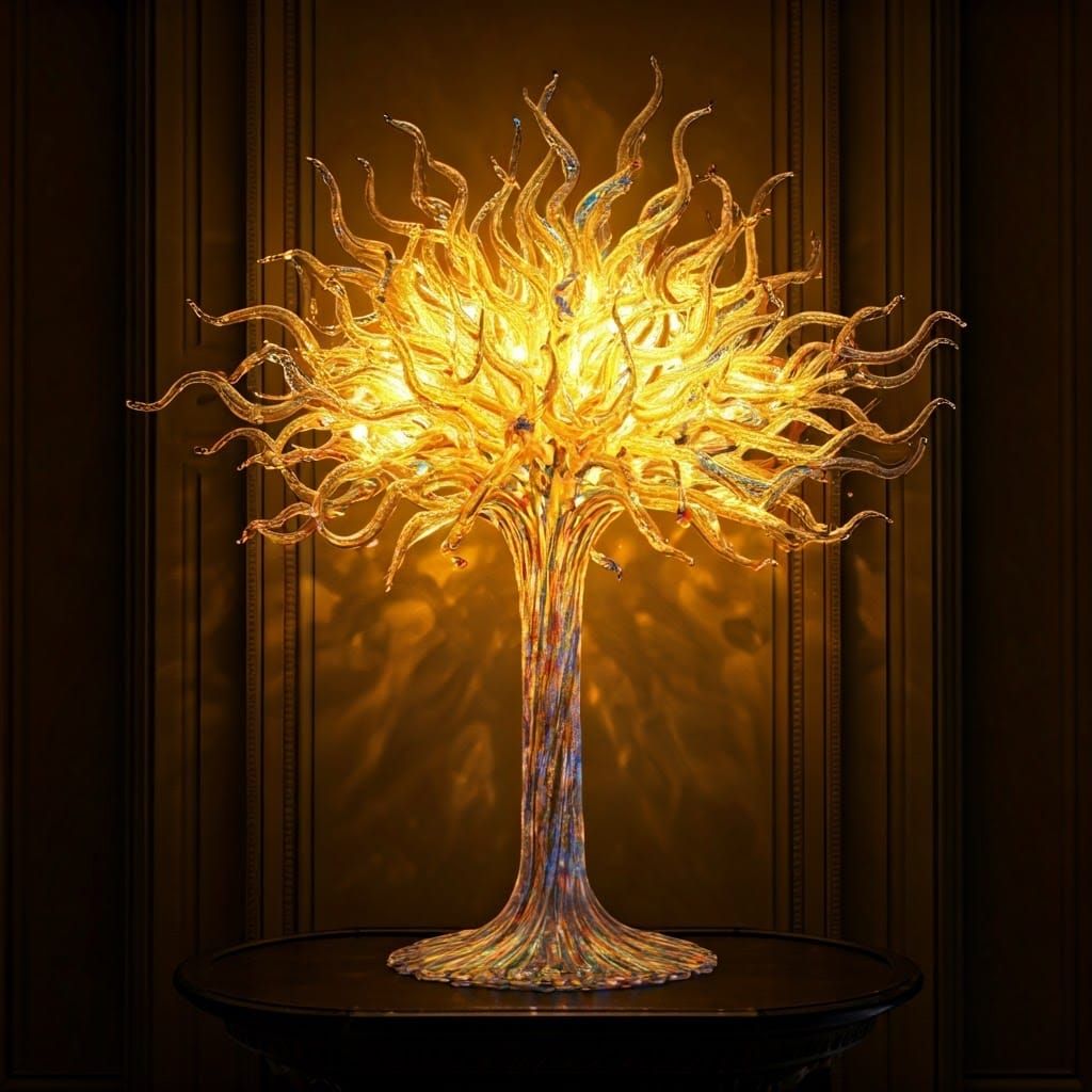 Majestic Glass Tree Lamp in Digital Matte Painting Style