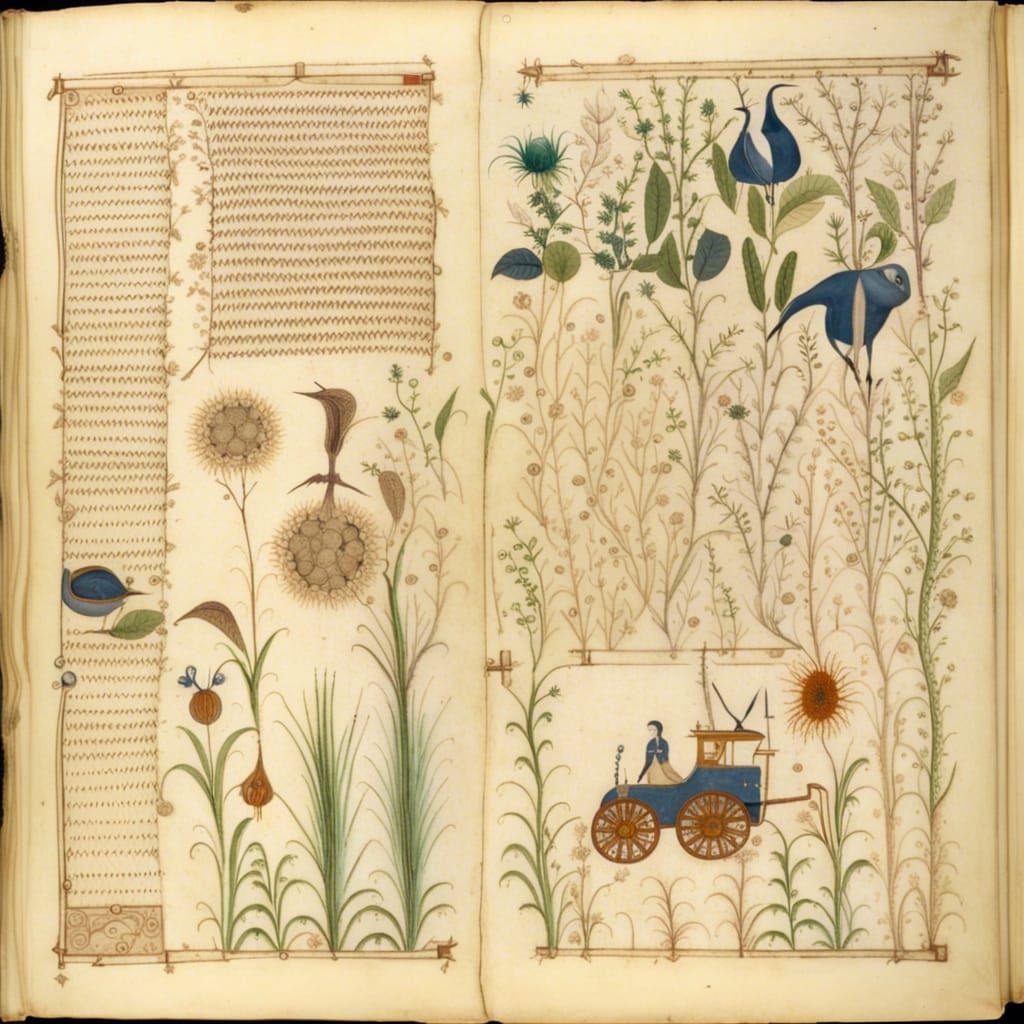 Combine Harvester in Voynich Manuscript Style