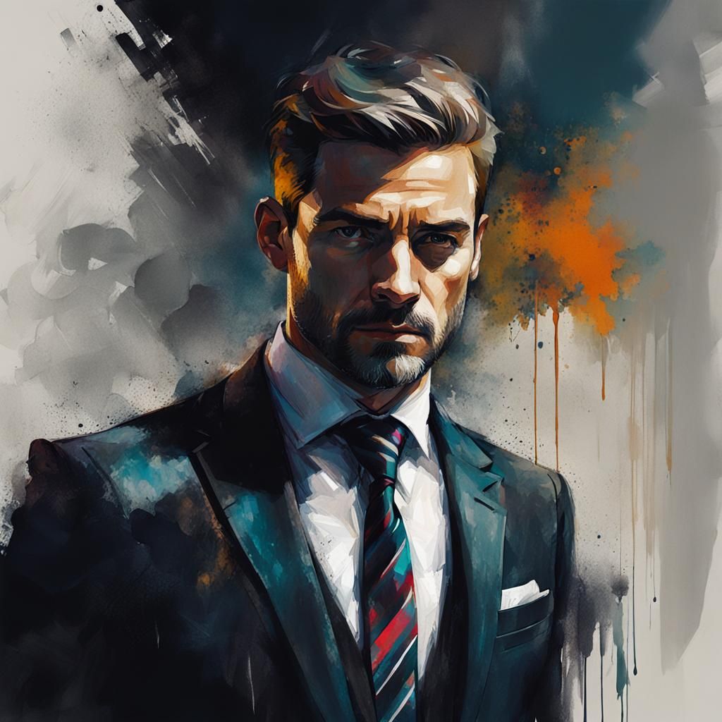 Ink Sketch Portrait of Man in Suit