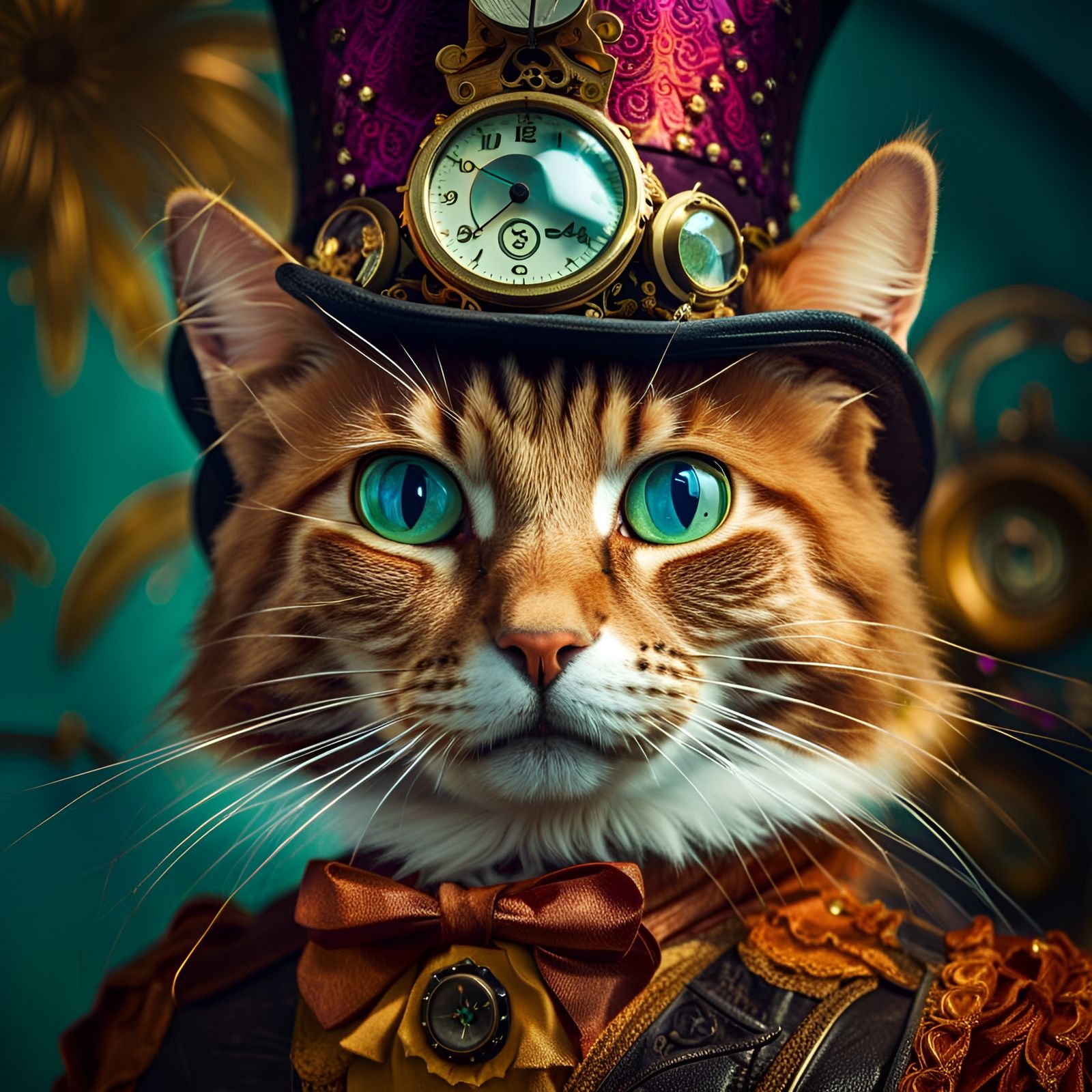 Steampunk Cat with Magical Touches