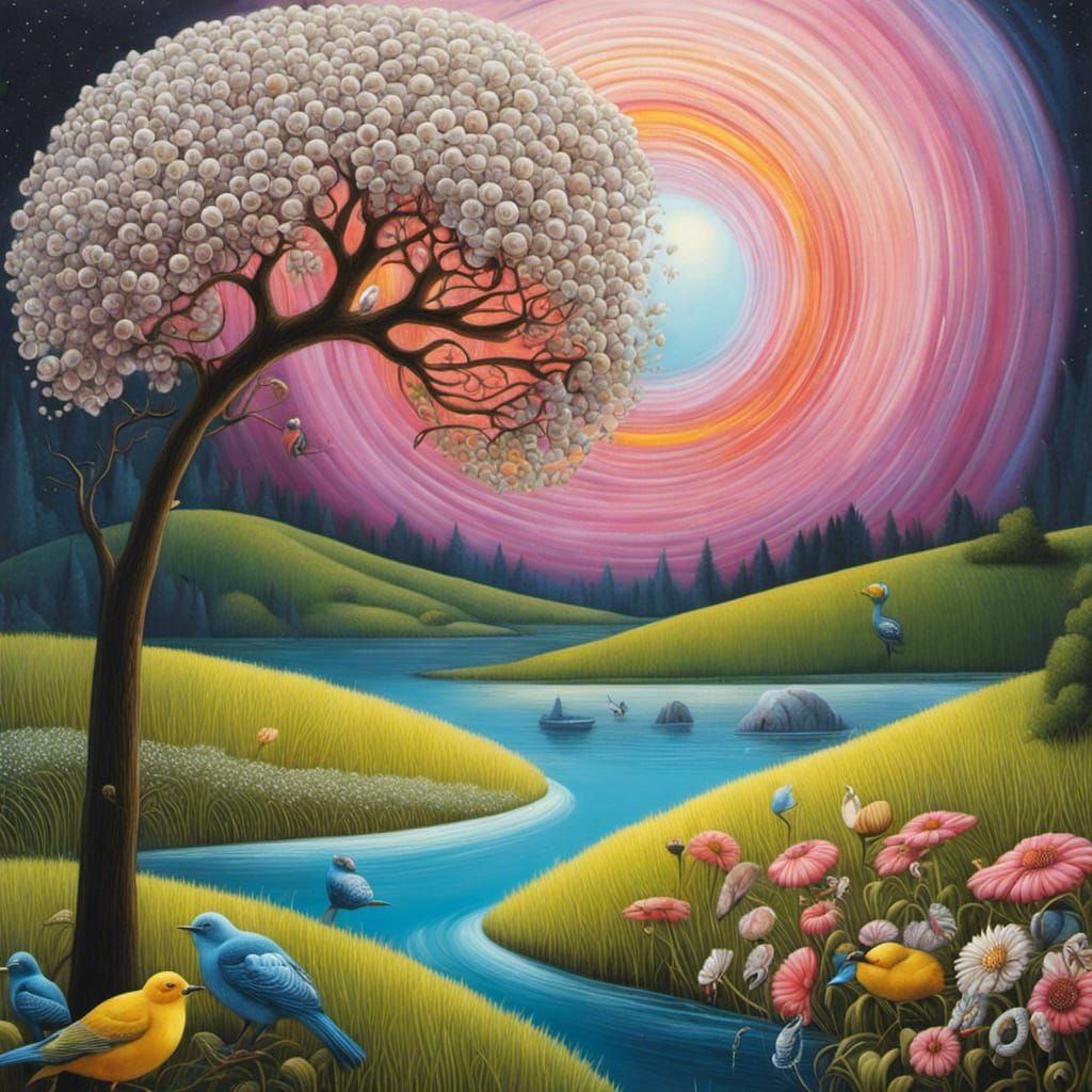 Vibrant Surreal Landscape in Visionary Style