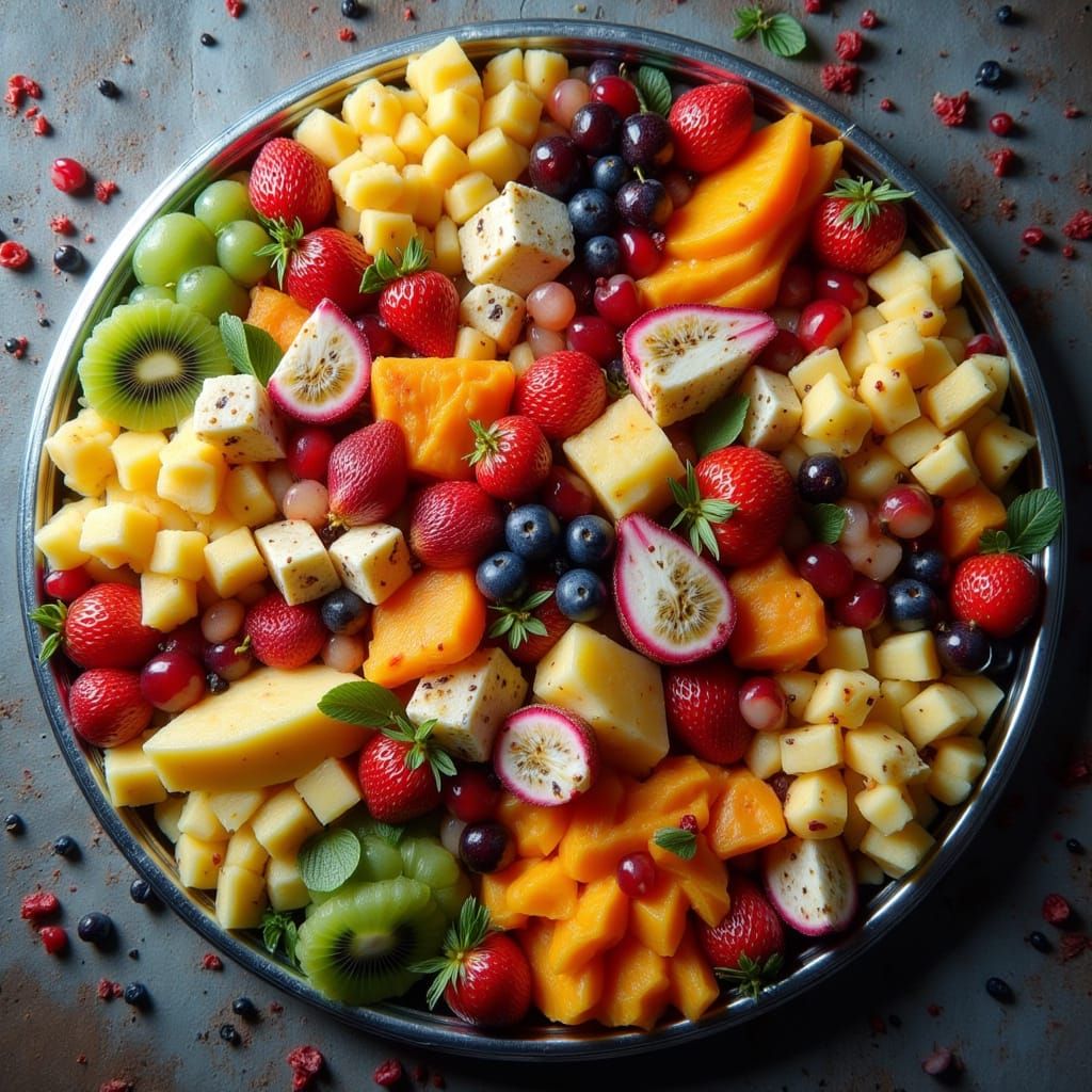 Overflowing Fruit Platter in Hyperrealistic Style