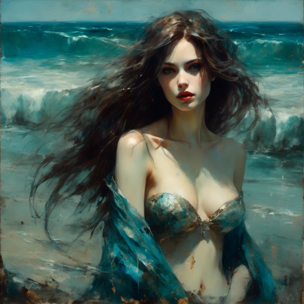 Gothic Mermaid Portrait on Malibu Beach