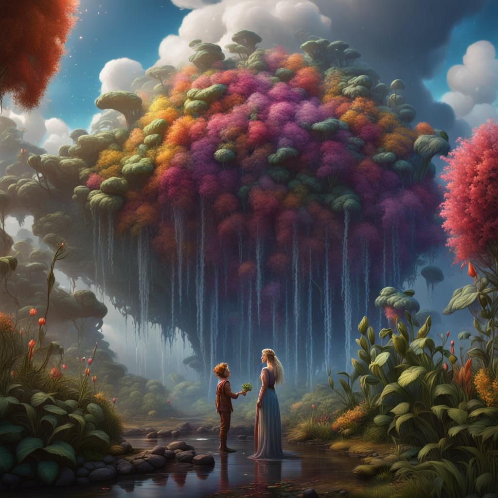 Cloud Queen Rainbow Visits Earth: Fantasy Concept Art