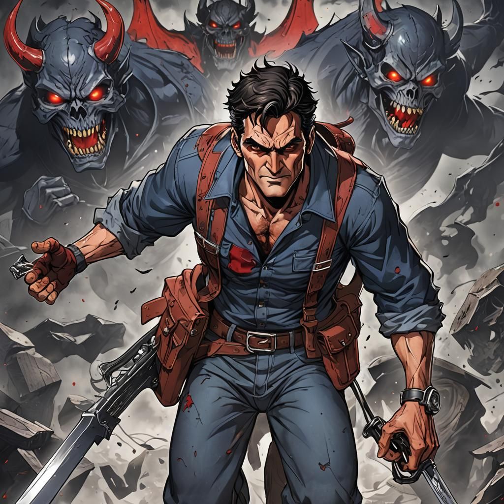 Demonic Ash Williams in Anime Style