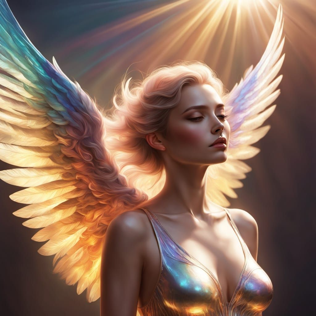 Celestial Being with Iridescent Wings in Hyper-Realism