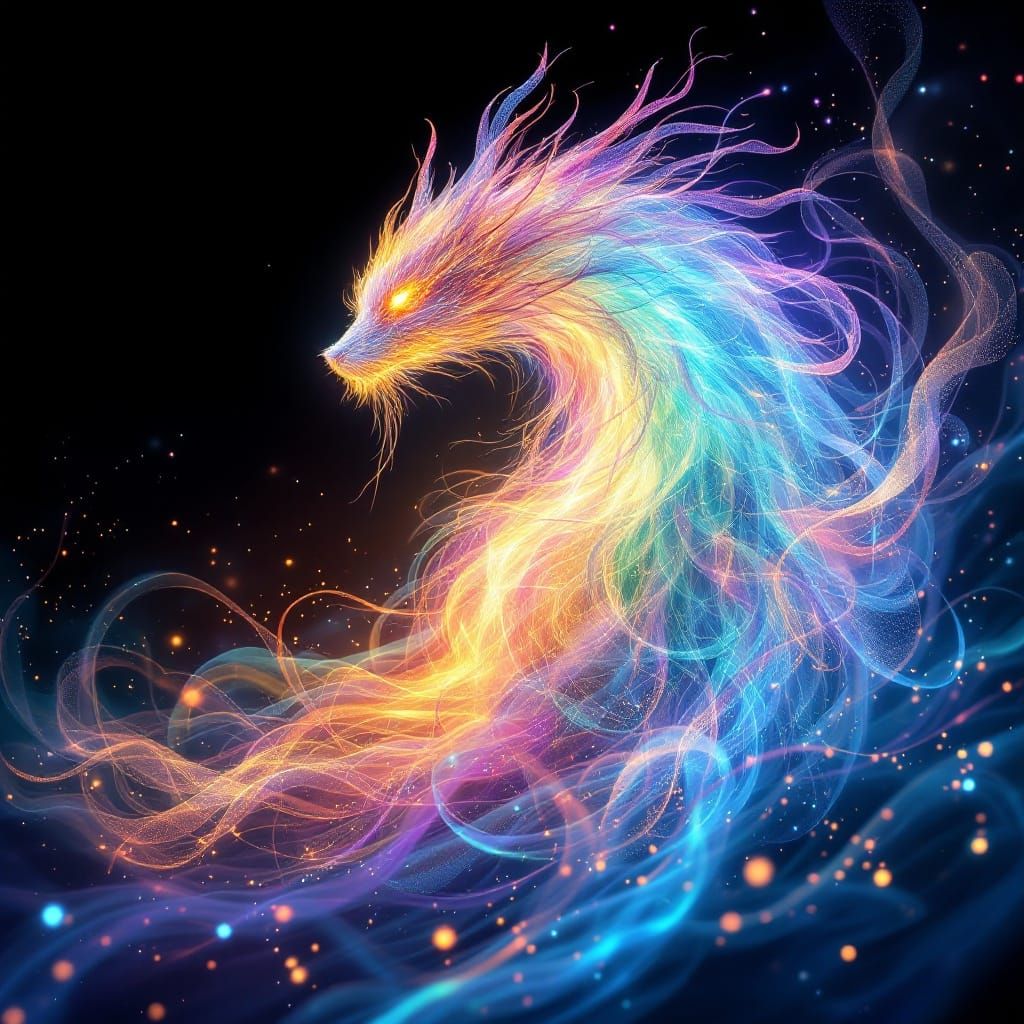 Luminous Ethereal Creature Weaving Light Trails