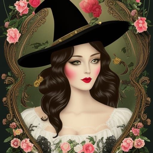 Victorian Man with Black Cat Portrait in Fairy Style