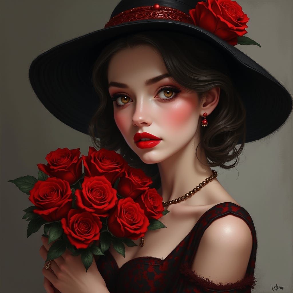 Glamorous Woman with Red Roses in Acrylic 3D Art