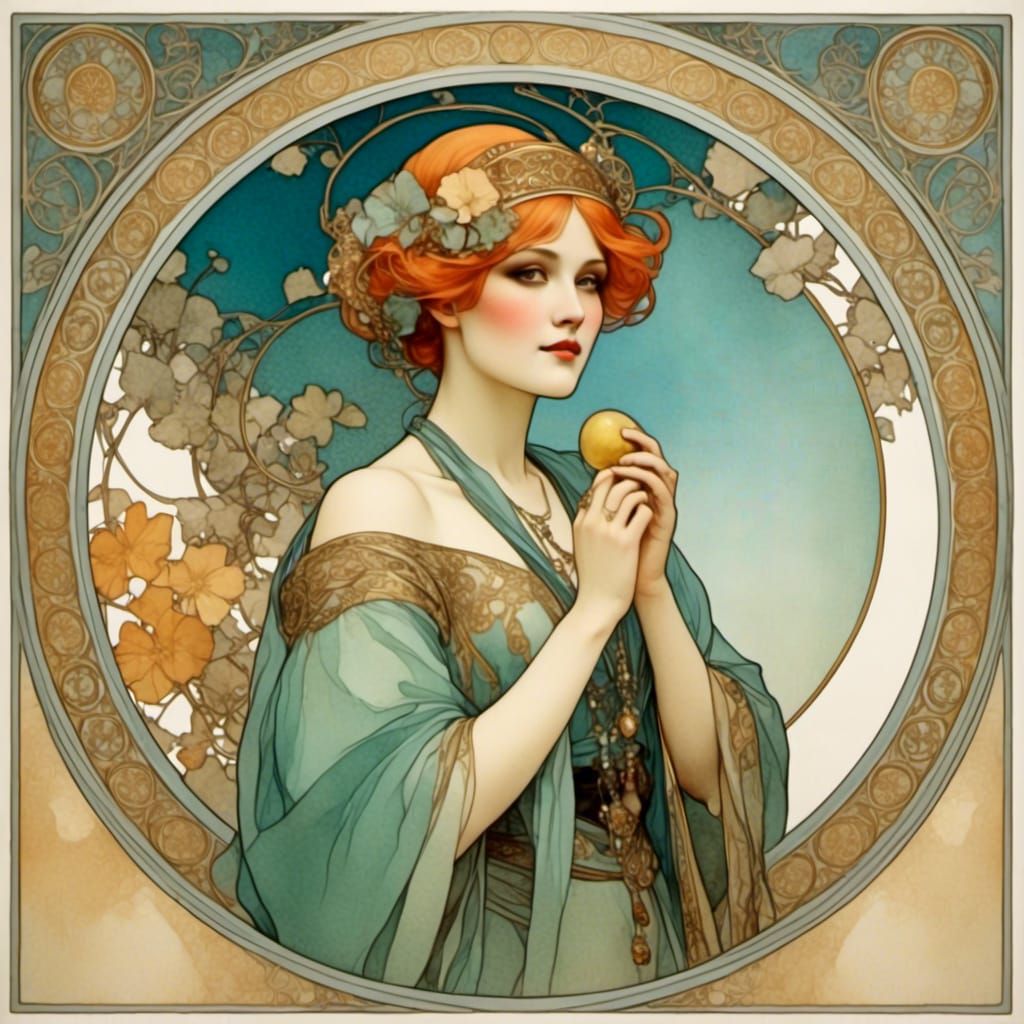 Art Nouveau Woman in Mucha Style