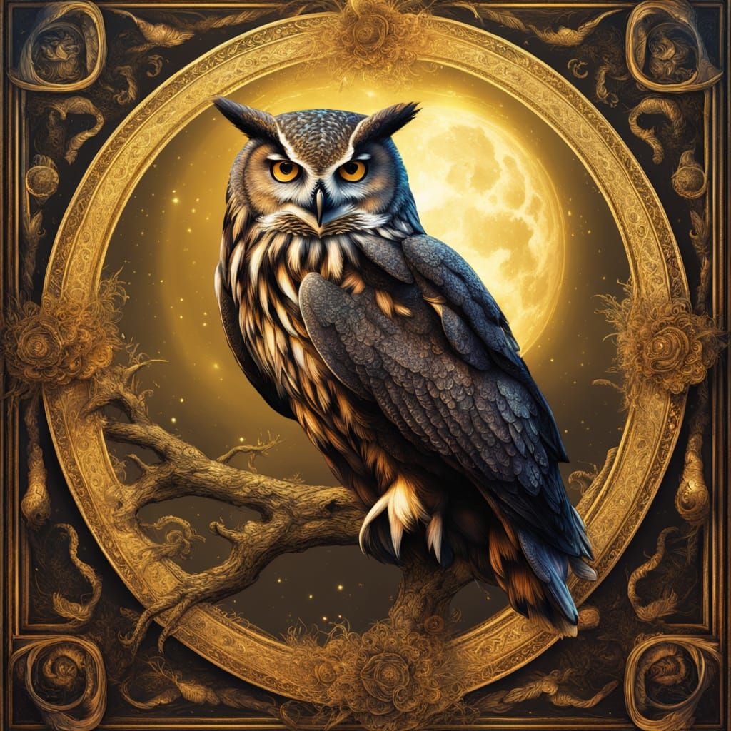 Wise Owl in Regal Attire, Renaissance Masterpiece