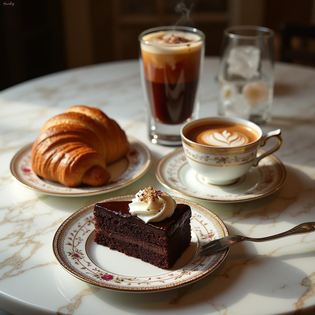 Luxurious Marble Dining Table Set with Decadent Desserts