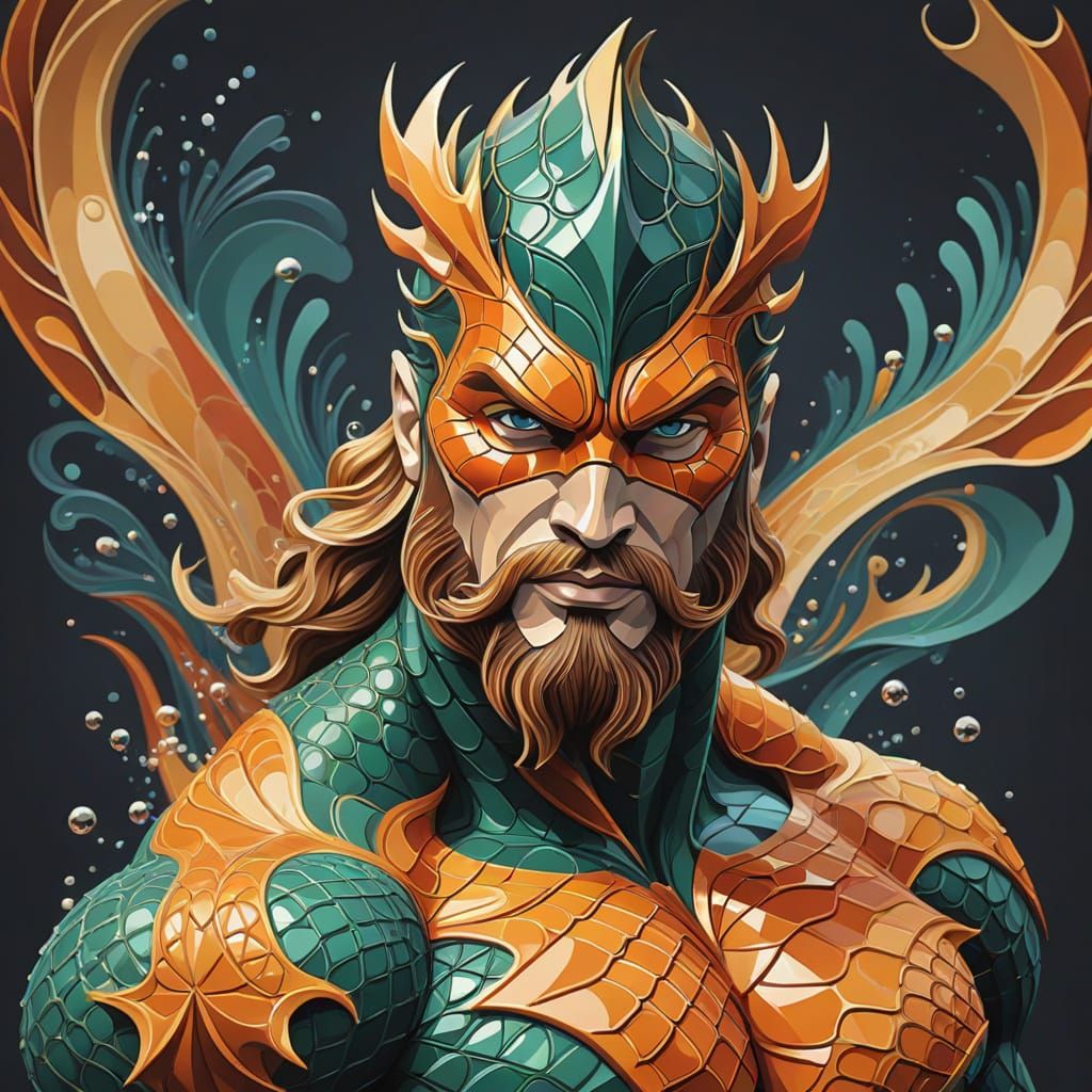 Abstract Fractal Aquaman in Gouache Style