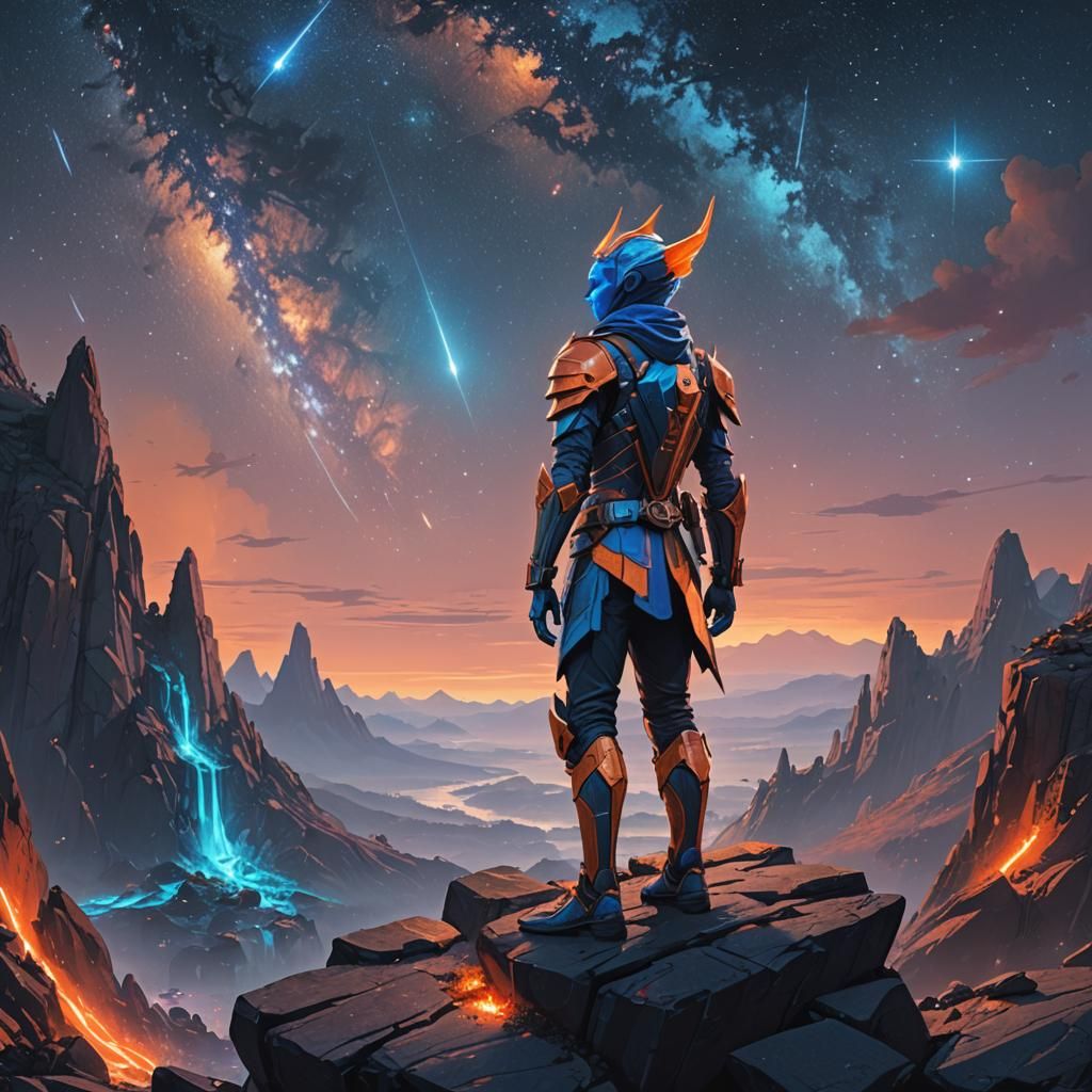 Galaxy Elf Overlooking Starry Galaxy, Fantasy Concept Art