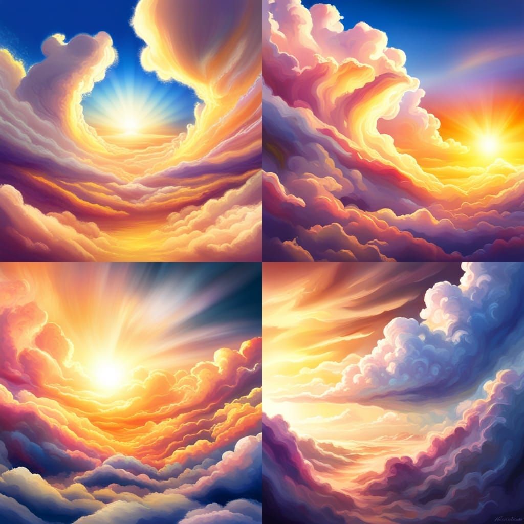 Majestic Heavenly Clouds in Hyperrealistic Splash Art