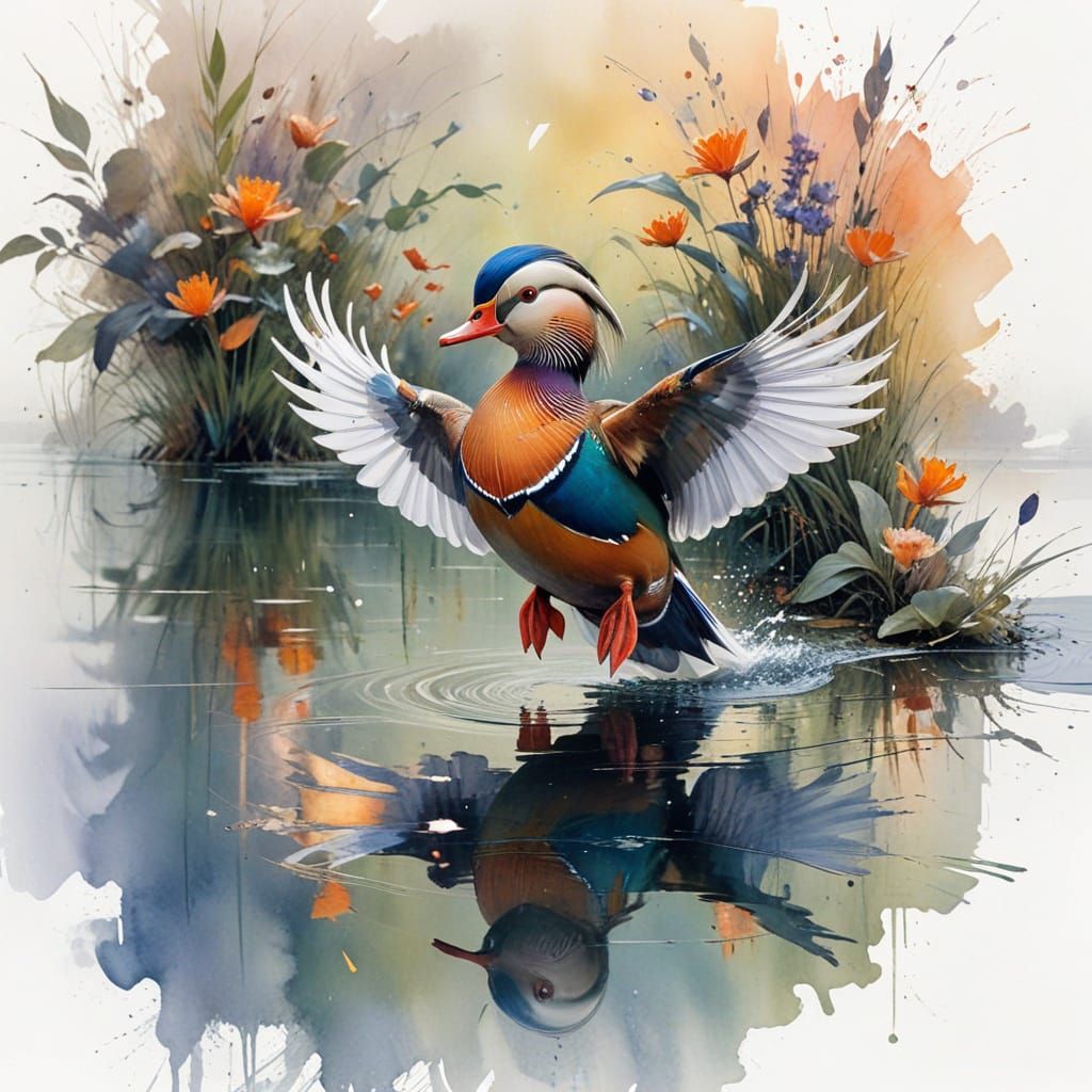 Mandarin Duck in Twilight Reflections