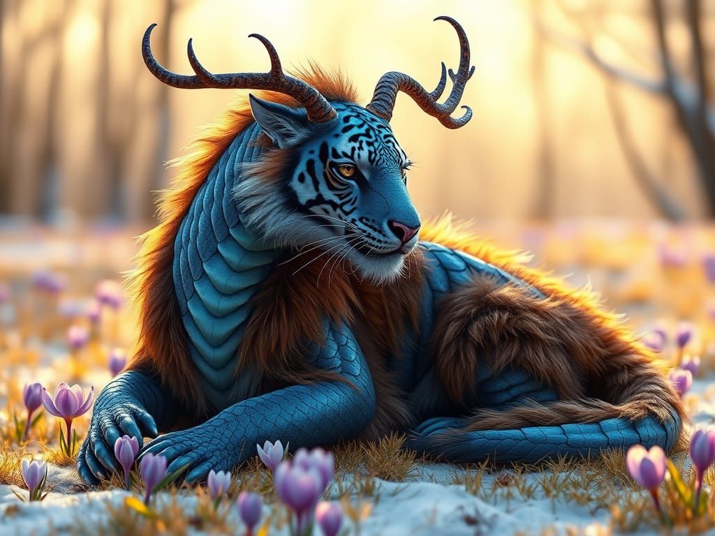 Fantastical Dragon-Tiger Hybrid in Winter Wonderland