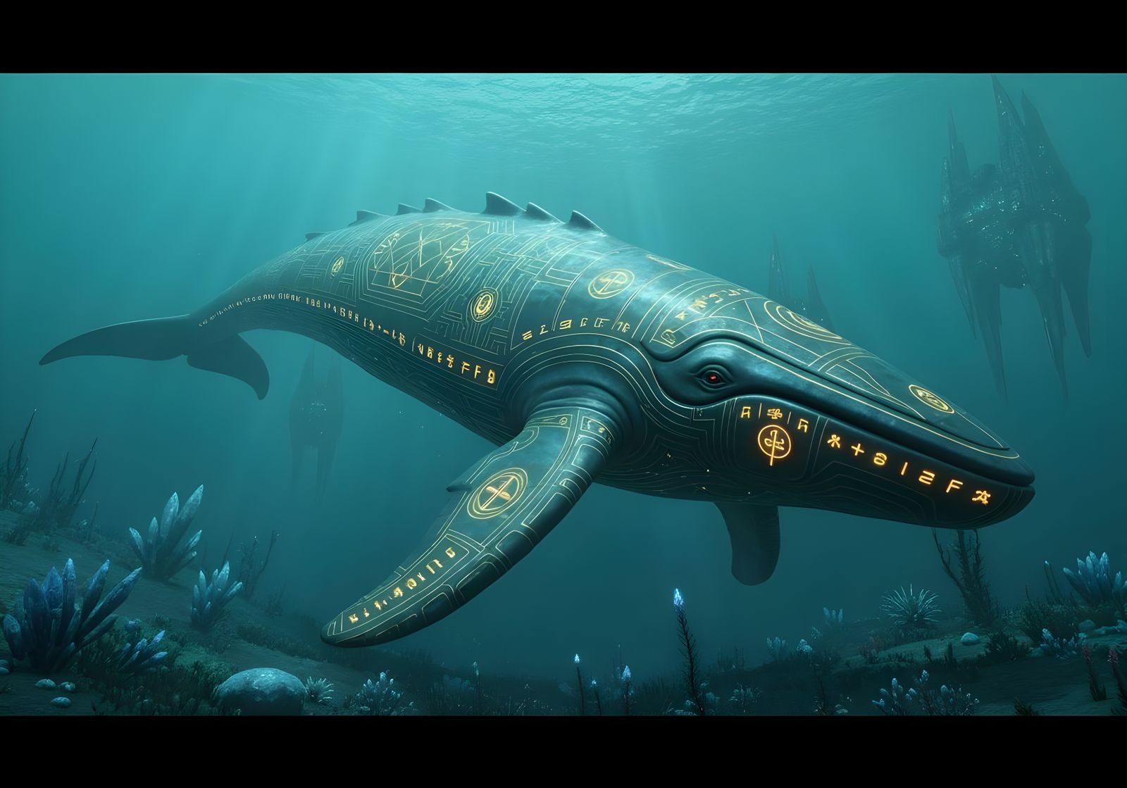 Art Deco Whale in Alien Ocean Depths