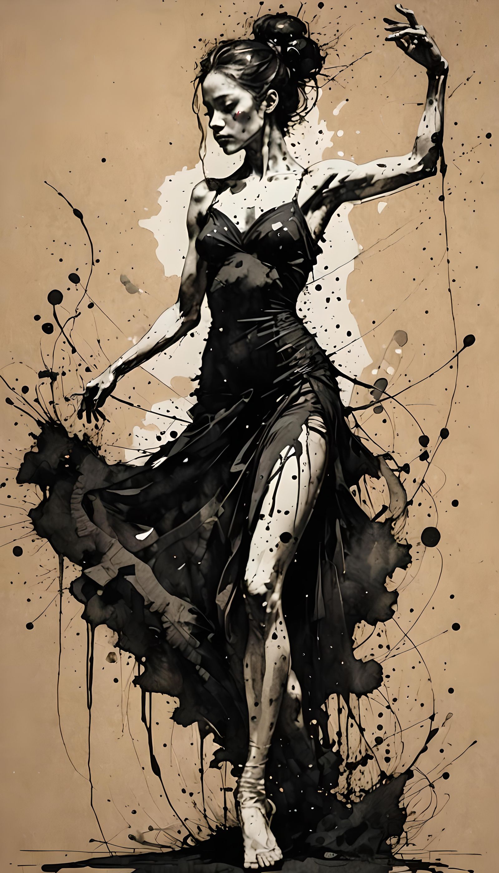 Ink Sketch of Dancer in Biomorph Style