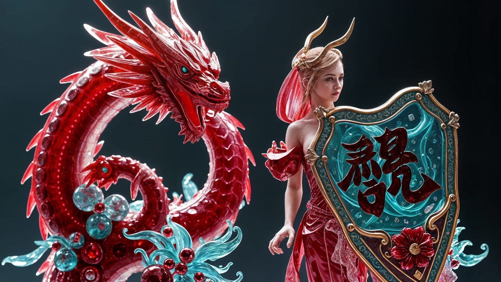 Glass Dragon and Shield Maiden in Fantasy World