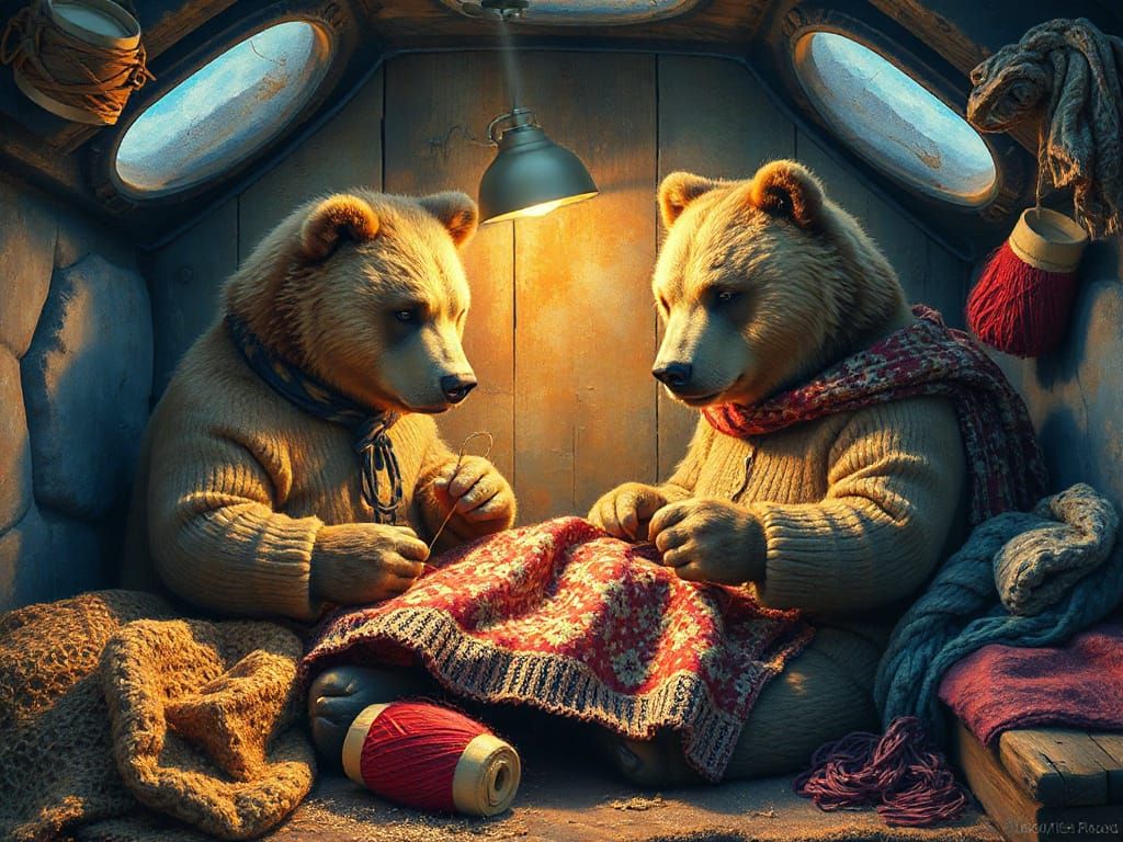 Bears Sewing in Igloo Workshop Concept Art