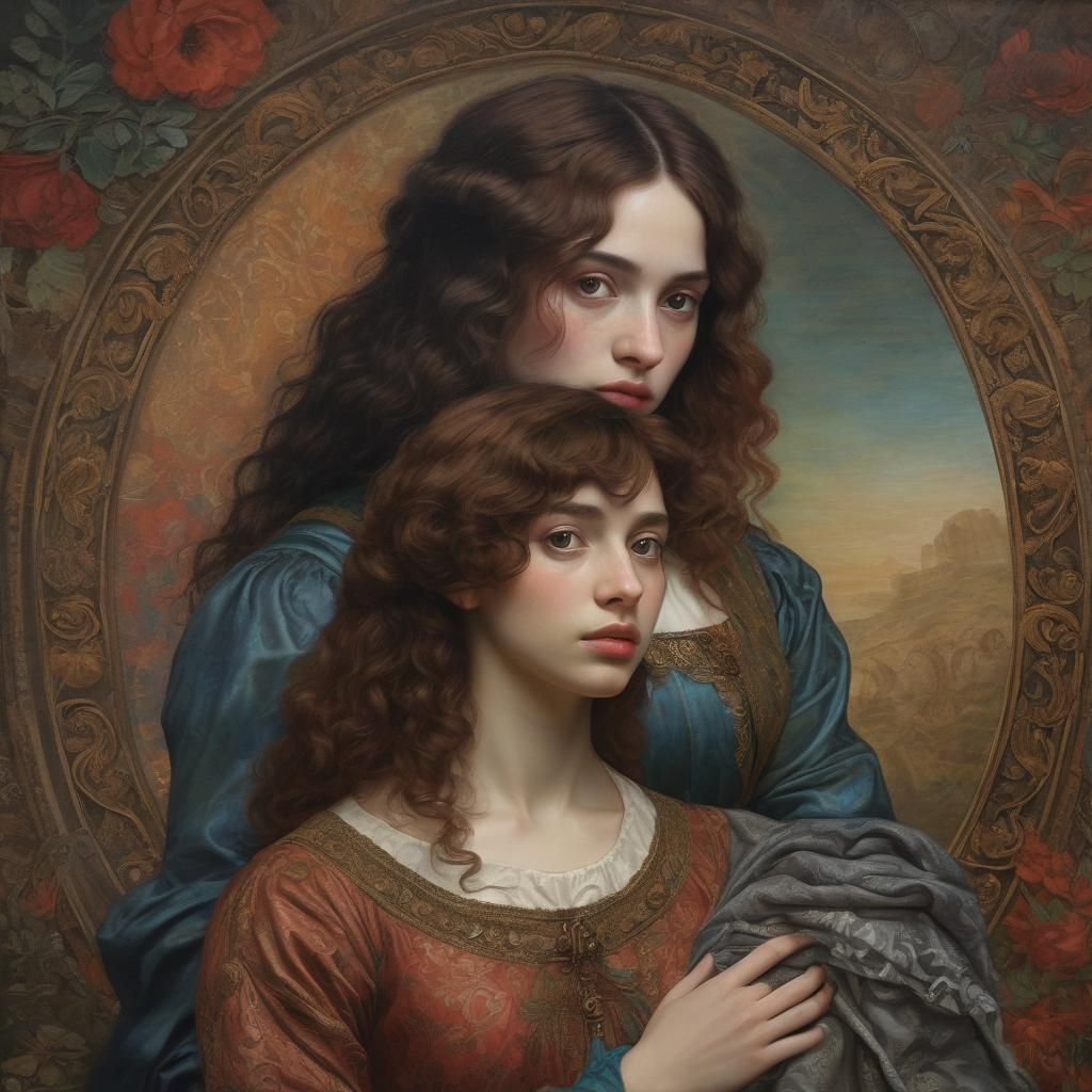 Pre-Raphaelite Portrait of a Multiracial Lesbian Couple