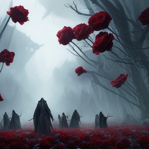 Vampire Order in Rose Field, Dark Fantasy Art