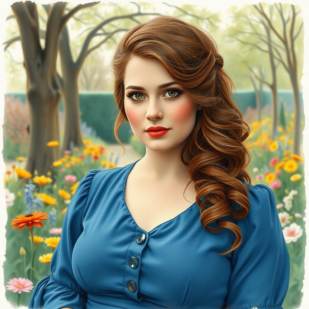 Ethereal Victorian Botanic Garden Siren in Watercolor