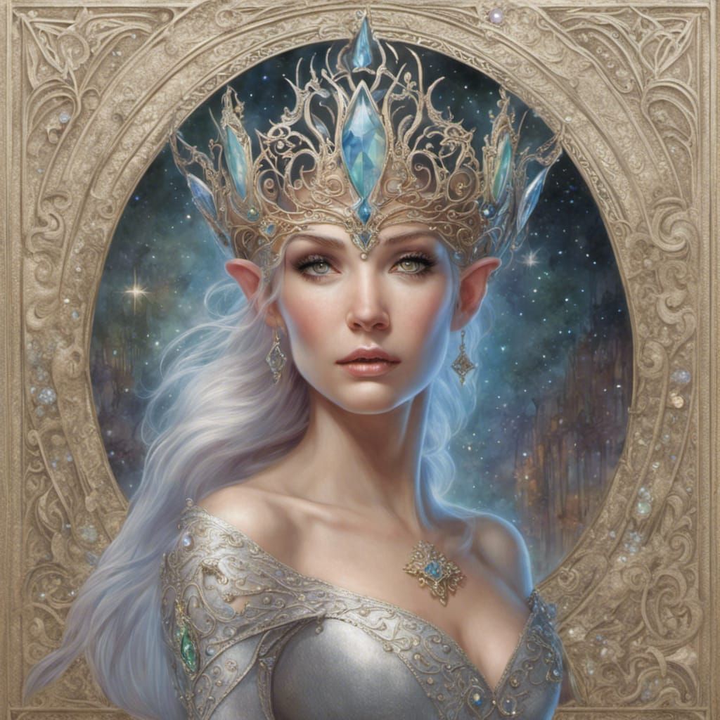 Ethereal Elf Queen with Gem-Inlaid Crown